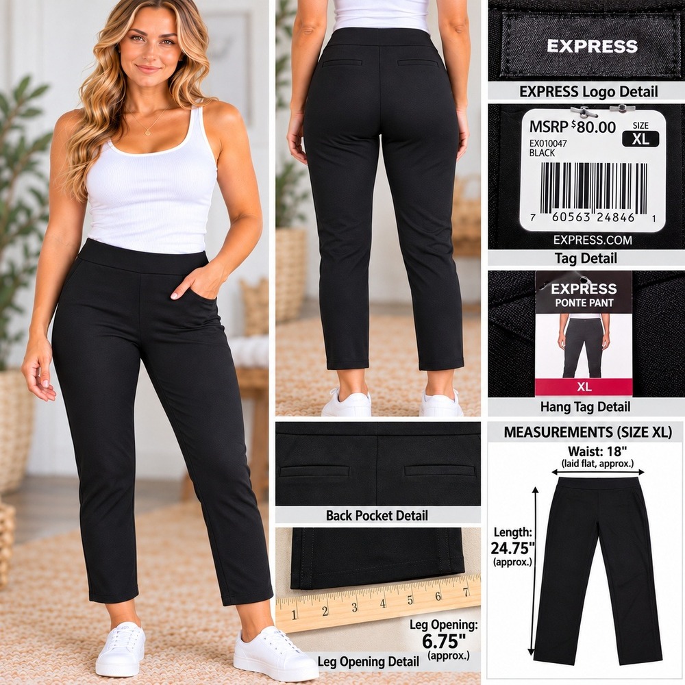 Express Womens XL Black Ponte Pant Pull On Slim Leg Ankle Trousers NWT